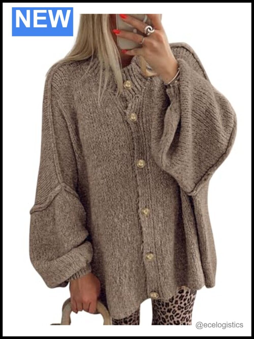 Oversized Cardigan Sweater - Chunky Knit Button Front, Long Sleeve